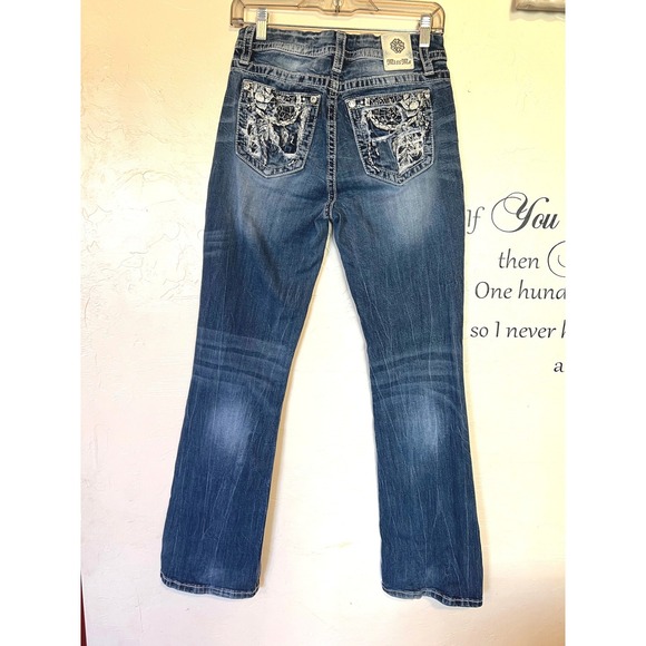 Miss Me Denim - Miss Me Mid Rise Curvy Bootcut Jeans Blue Medium Embroidered Size 27 Y2K Western